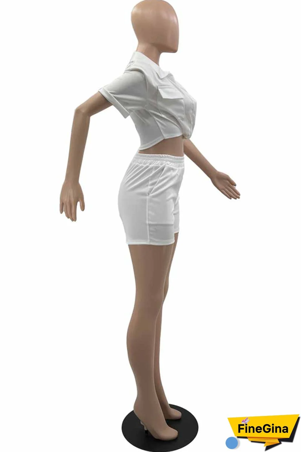 Blue Street Print Letter Turndown Collar Short Sleeve Two Pieces