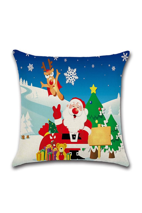 Santa Claus Trees Snowflake Reindeer Print Christmas Throw Pillow Cover-elleschic