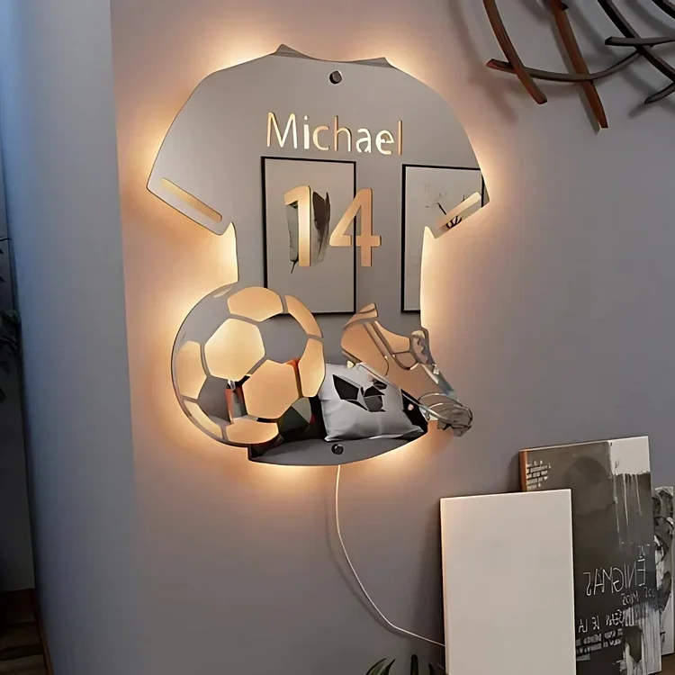 Personalized name custom Football mirror wall lamp for Football enthusiasts
