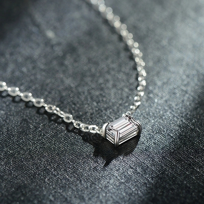 925 Sterling Silver Zircon Cable Chain Plating Inlay Rectangle Necklace