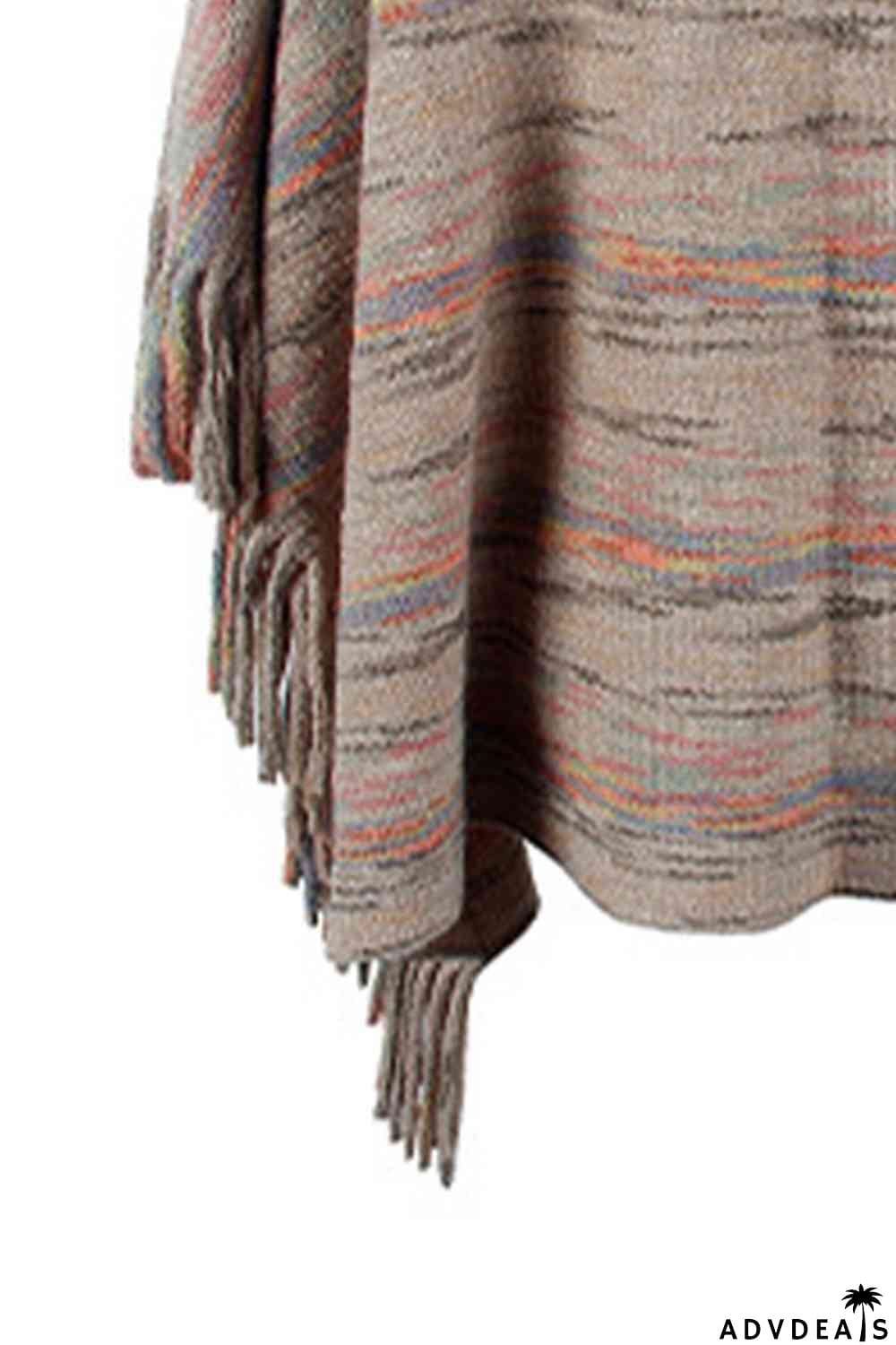 Round Neck Fringe Detail Sleeve Poncho