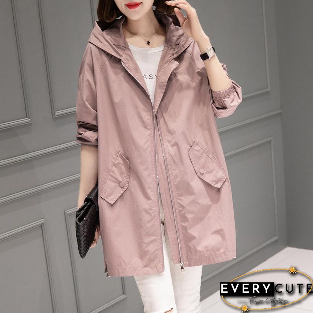 Spring Autumn Large Size 4Xl Hooded Windbreaker Coats Women'S Mid-Length Trench Coat New Thin Female Coat Casual Outerwear