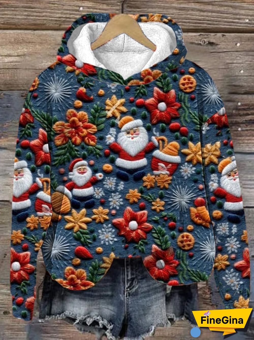 Women's Vintage Santa Print Hoodie