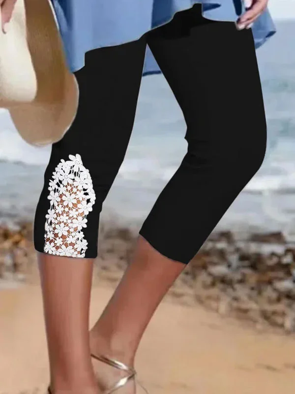 Casual Plus Size Lace Cropped women's Leggings