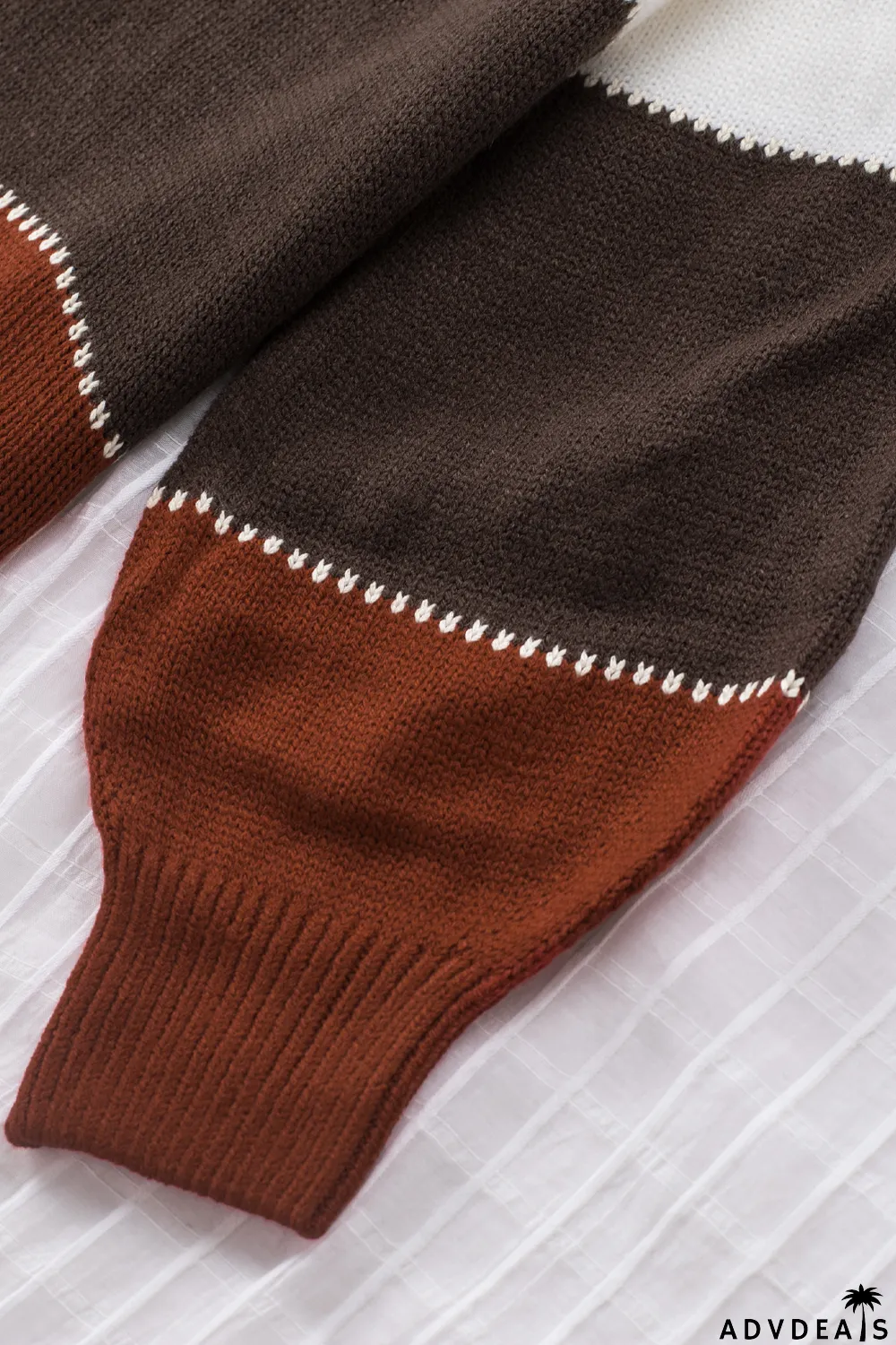 Orange Accent Color Block Turtleneck Chunky Knit Sweater