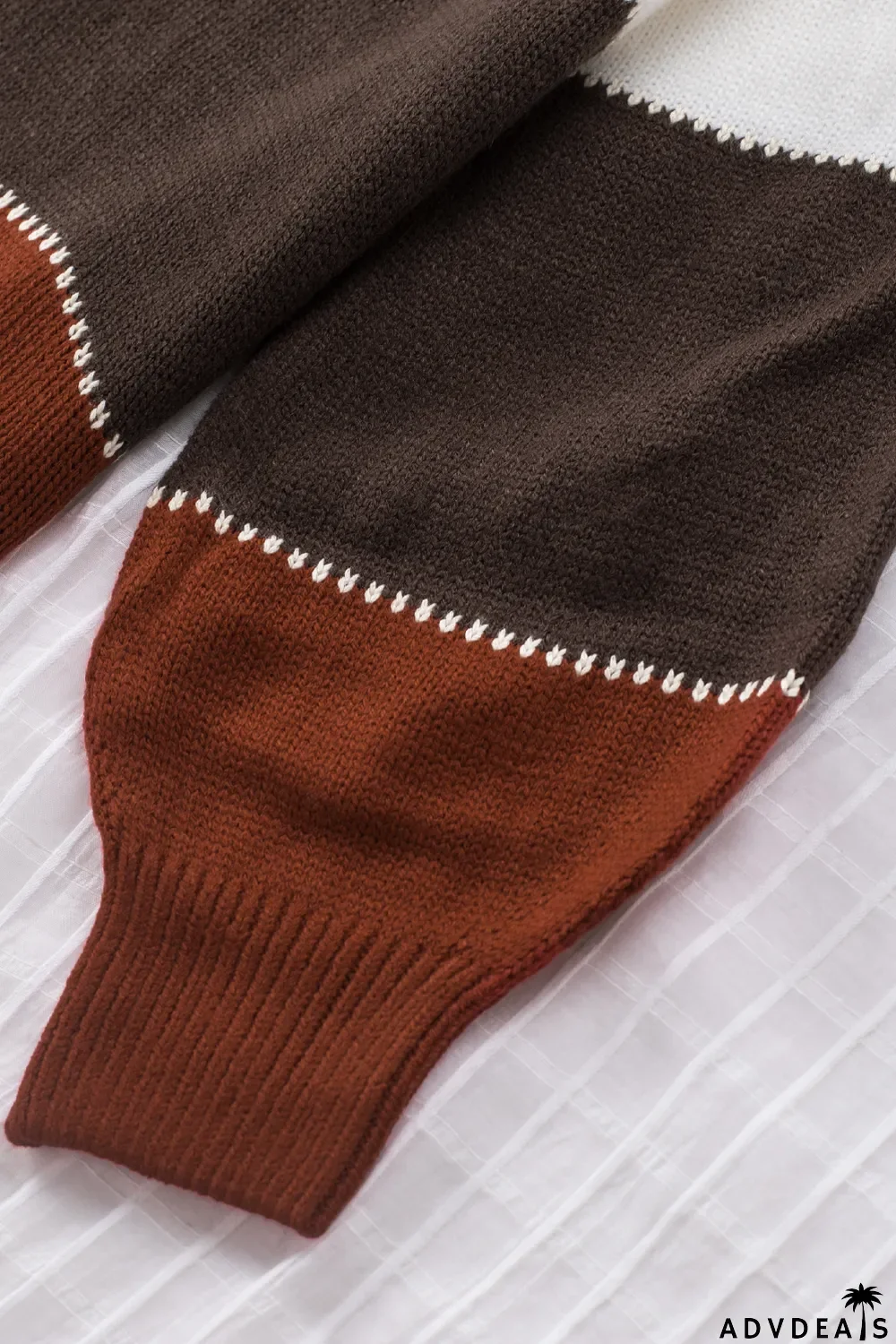 Orange Accent Color Block Turtleneck Chunky Knit Sweater