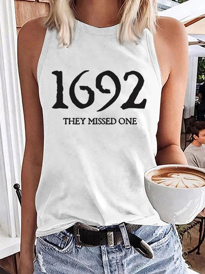 Women's 1692 They Missed One Salem Witch Print Sleeveless T-Shirt socialshop