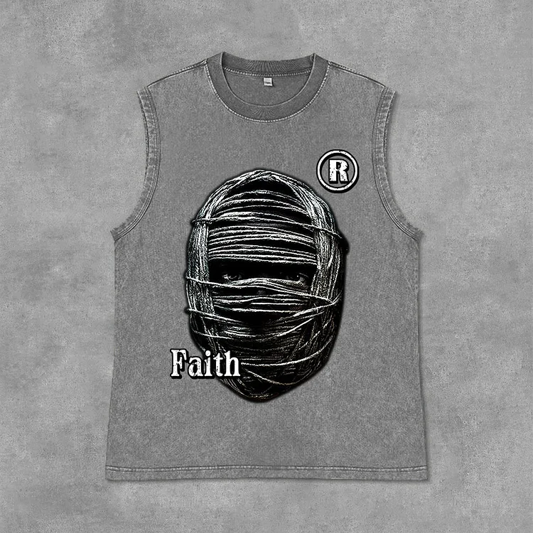 Mummy Faith Vintage Graphic Print Acid Washed Sleeveless Tank Top SOPULA