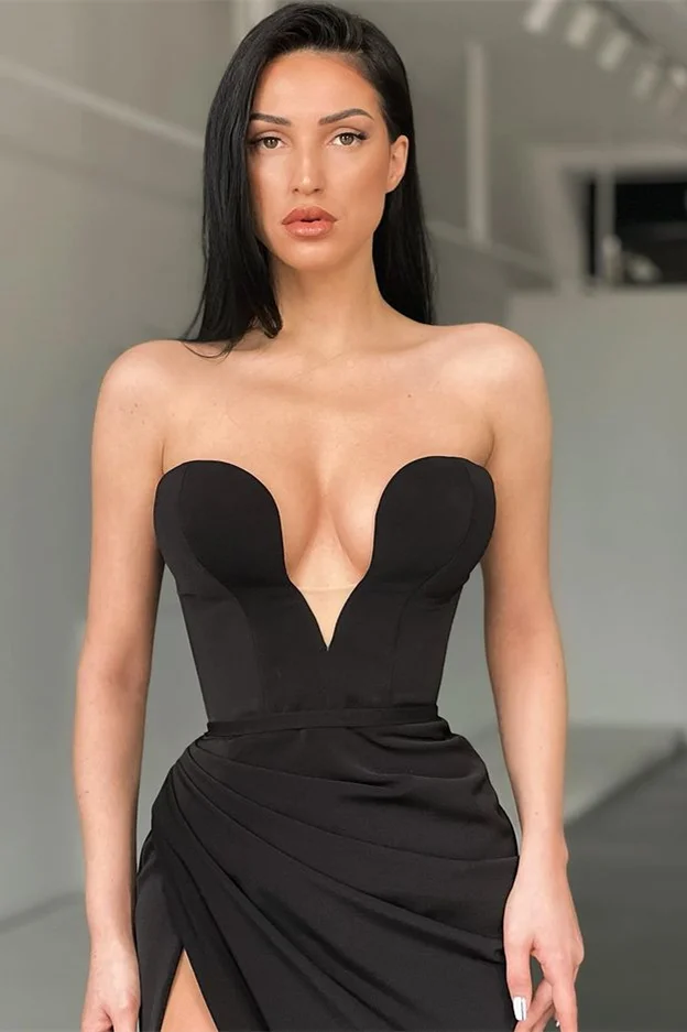 Trendy Black Sweetheart Strapless Satin Mermaid Evening Gown JTE854 main image 1