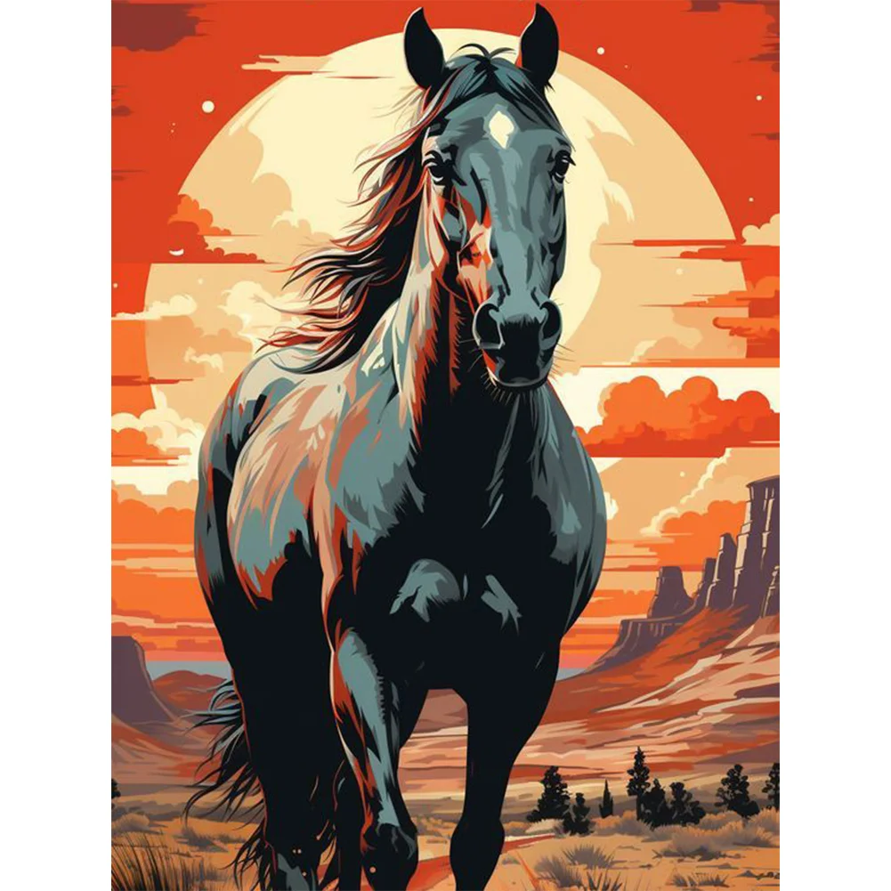 Full Round Diamond Painting - Wild Horses at Sunset(Canvas|30*40cm)