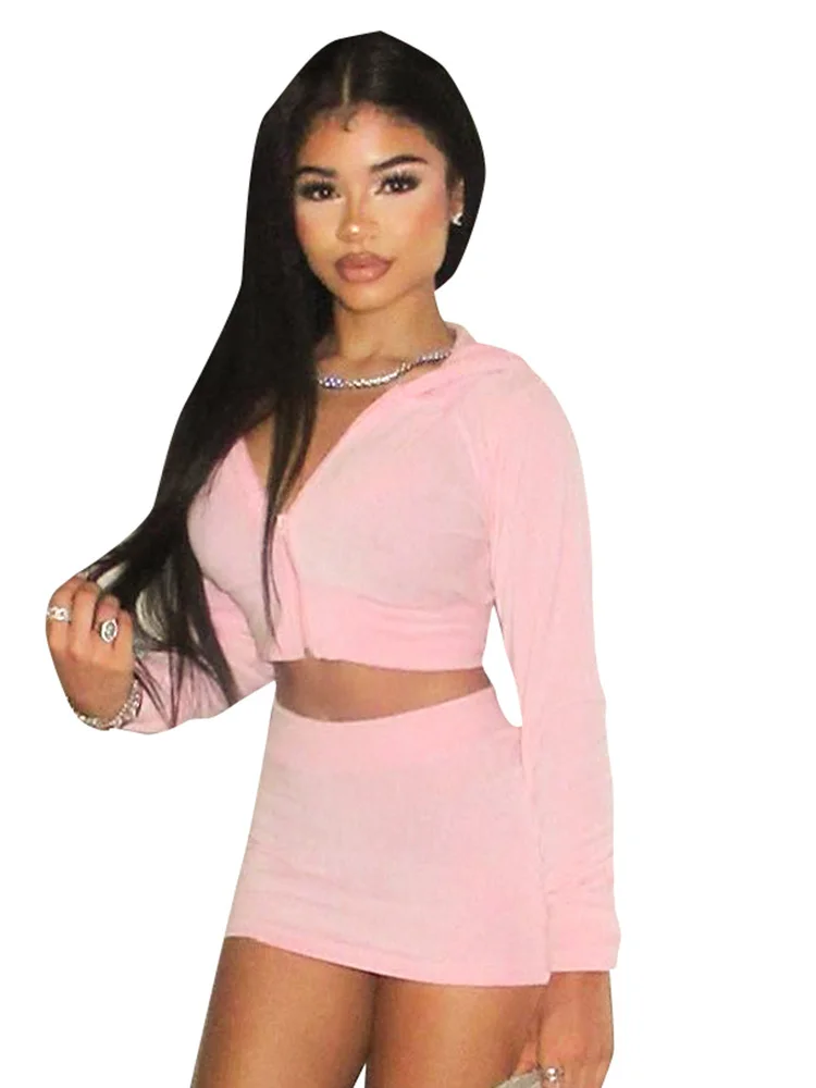 Uveng Uveng Has K24ST384 Women's New Autumn Solid Color Casual Fashion Umbilly Zip-Chain Set