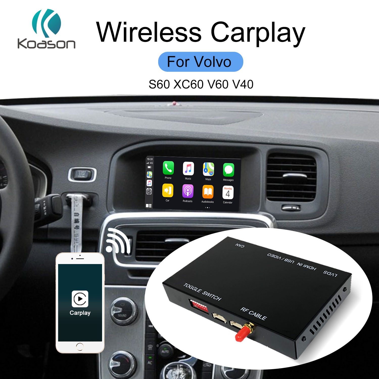 KOASON Wireless Apple CarPlay Android Auto box for Volvo S60 XC60 V60 V40