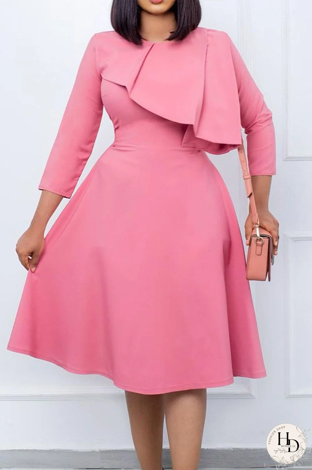 Pink Casual Work Solid Patchwork Dresses