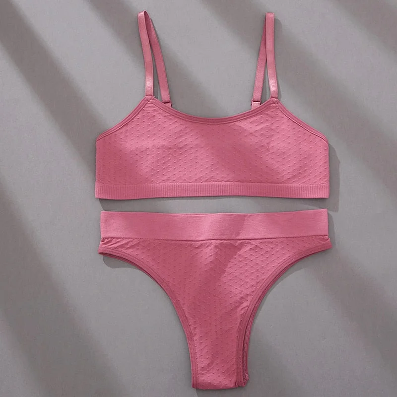 FINETOO 3D Dots Women Seamless Bra Set S-2XL Plus Size Underwear Suit Female Jacquard Bras Set Soft Tops and Brazilian Panties