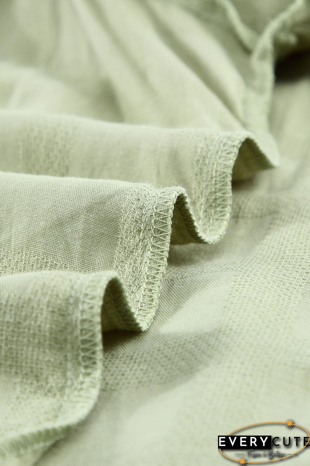 Green Square Neck Jacquard Short Sleeves Top
