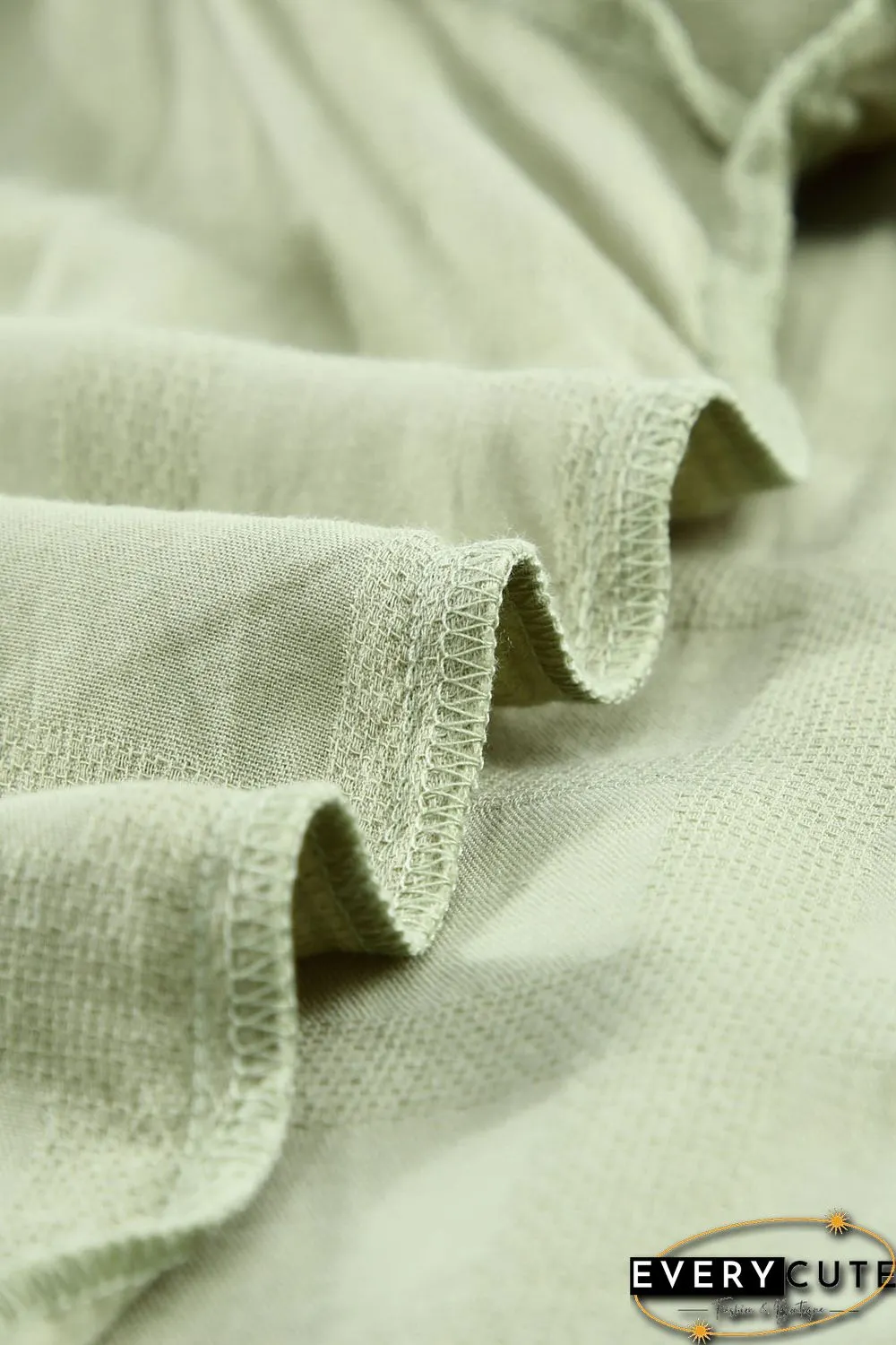 Green Square Neck Jacquard Short Sleeves Top