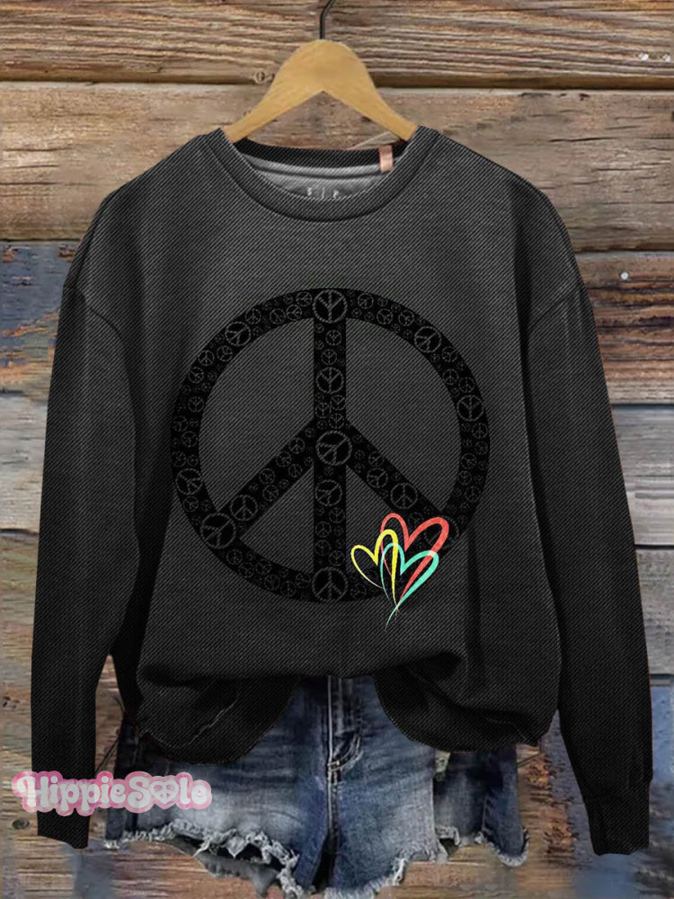 Peace And Love Art Print Casual Sweatshirt Black / S