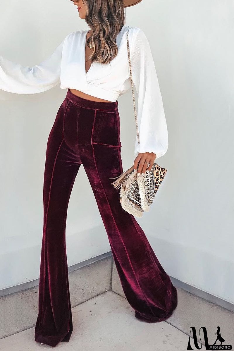 MidiSono - Cheerful Velvet Seam Flares Pants