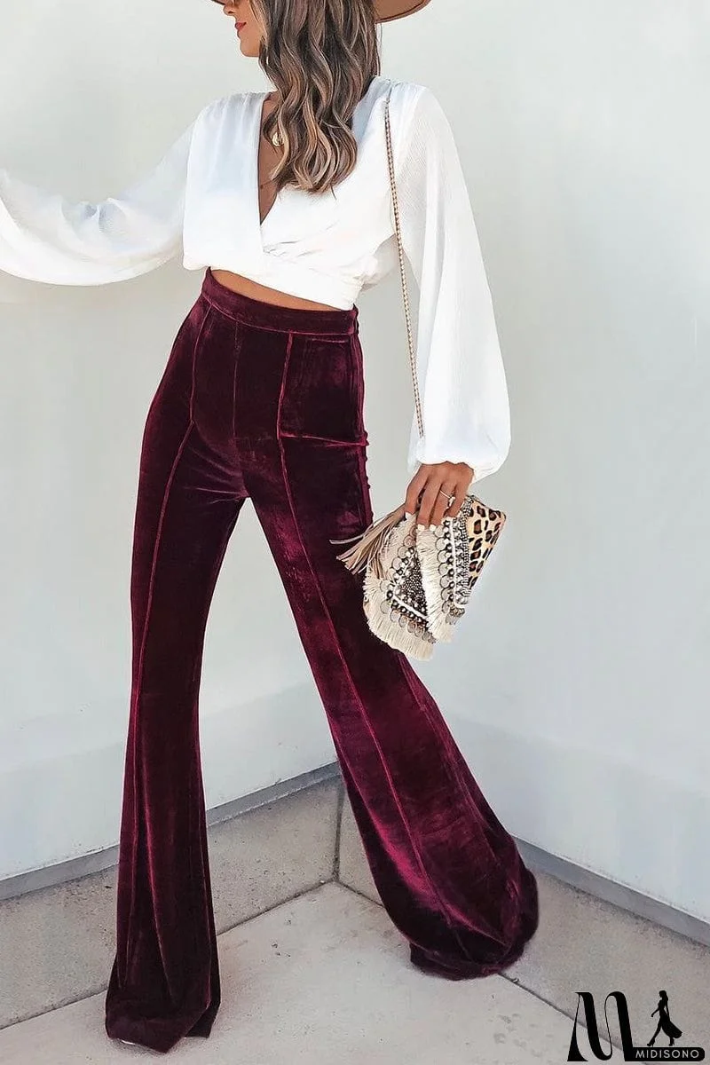 MidiSono - Cheerful Velvet Seam Flares Pants
