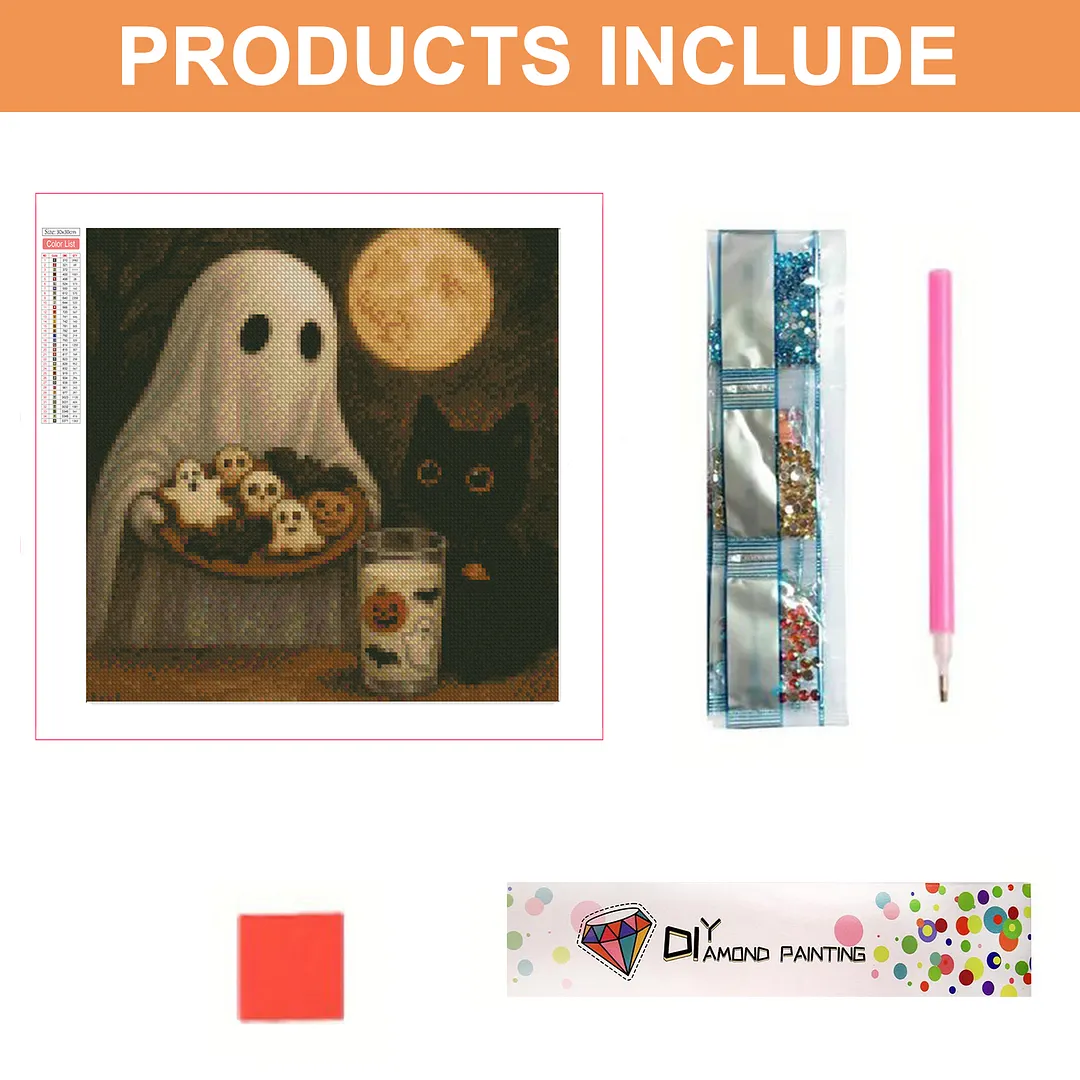 Halloween Ghost and Cat 5D DIY Full Square Drill Diamond Painting Kits for Adults Beginners Home Decor Diamonds Paintings Gem Art 35x35cm