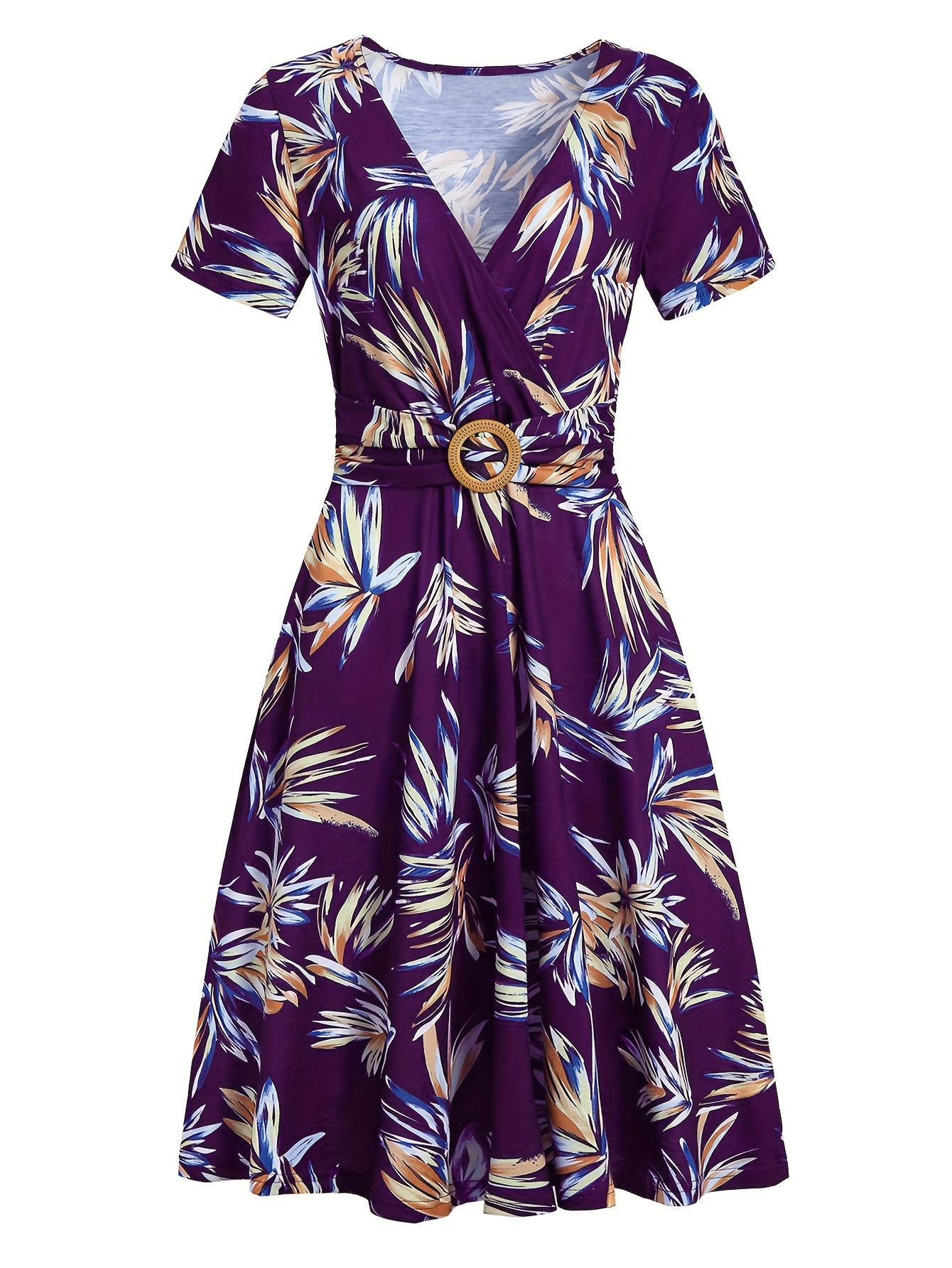 Women's Elegant Deep V-Neck Short Sleeve Dress With Pockets - Maroon & White Polka Dot Geometric Print, Fitted Top & Flared Hem, Adjustable Belt, Machine Washable Spring/Summer Church, Office, Casual Dress, Medium Stretch Fabric, Church Outfit | IFYHOME