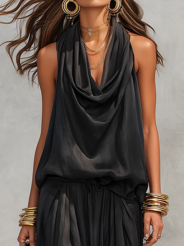 Cotton Vacation Plain Cowl Neck Tank Top mysite idetrend