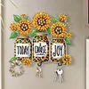 (US Local)Wooden Special Shaped Leopard Print Sunflowers Diamond Art Craft Wall Hooks