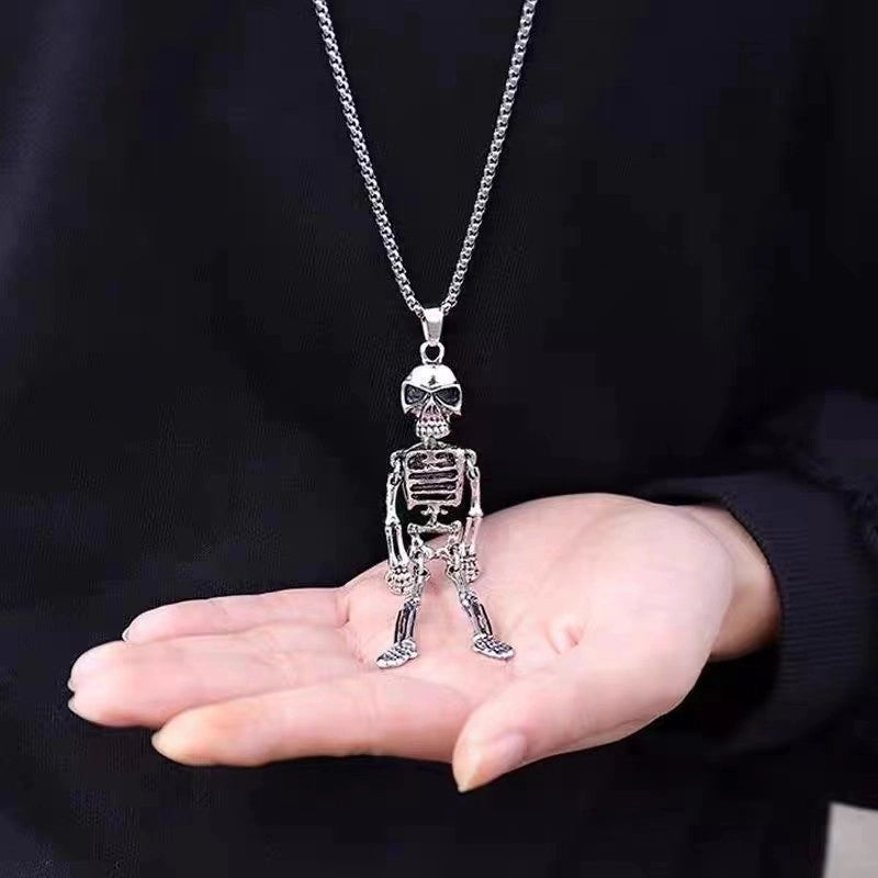 Hip-Hop Cool Style Skeleton Skull Stainless Steel Alloy Plating Halloween Men’S Pendant Necklace Long Necklace