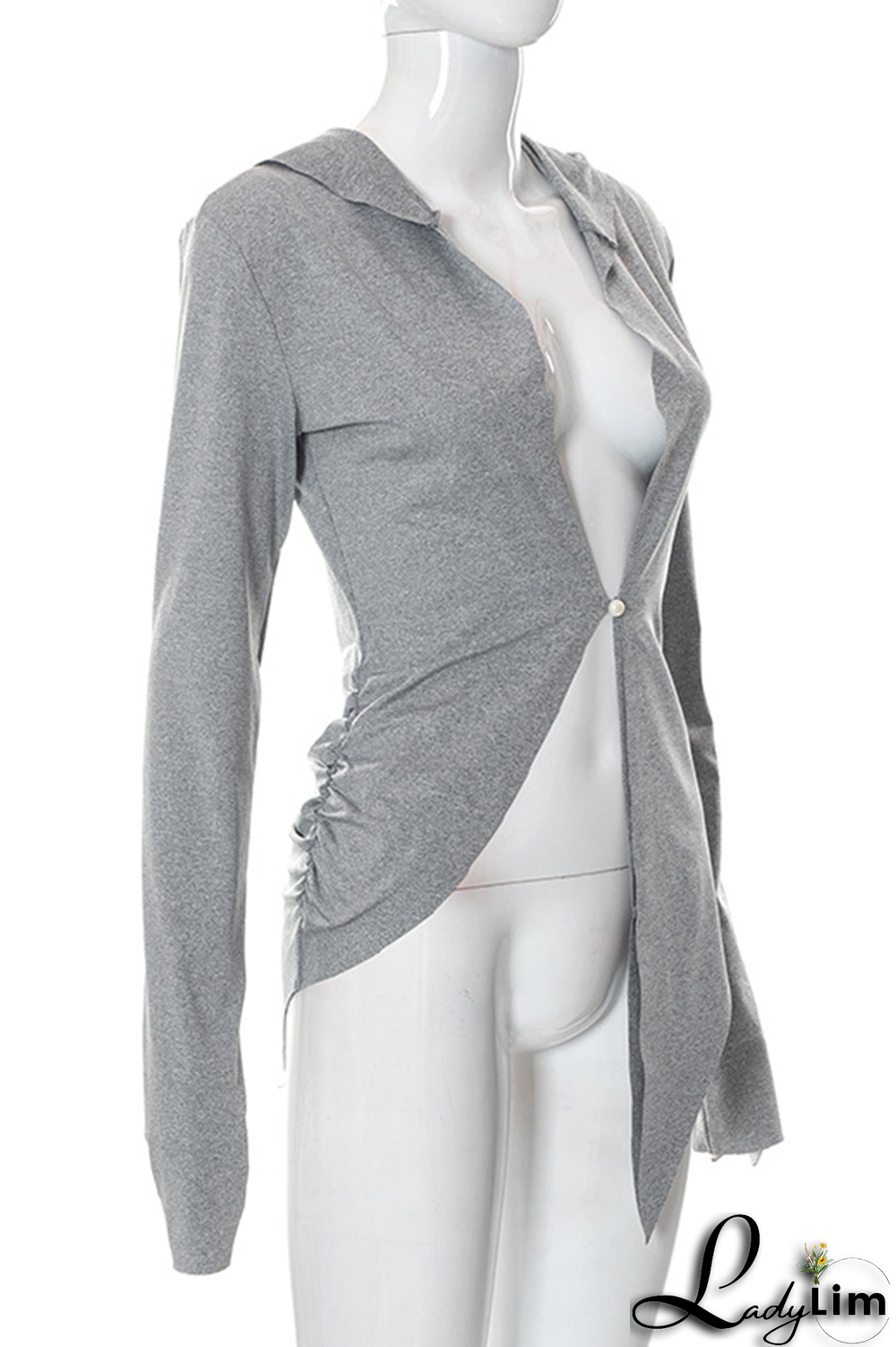 Grey Casual Solid Patchwork Hooded Collar Tops