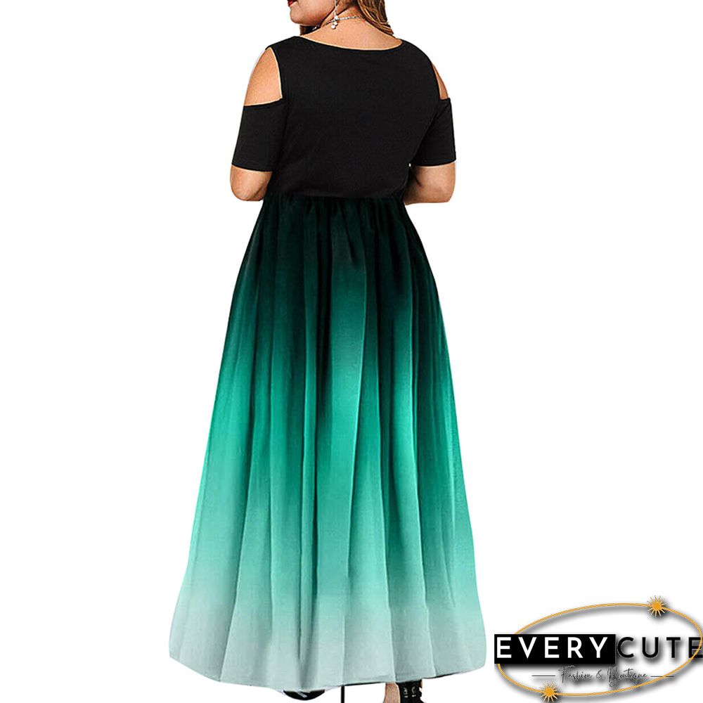 Green Black Gradient Cold Shoulder Maxi Dress