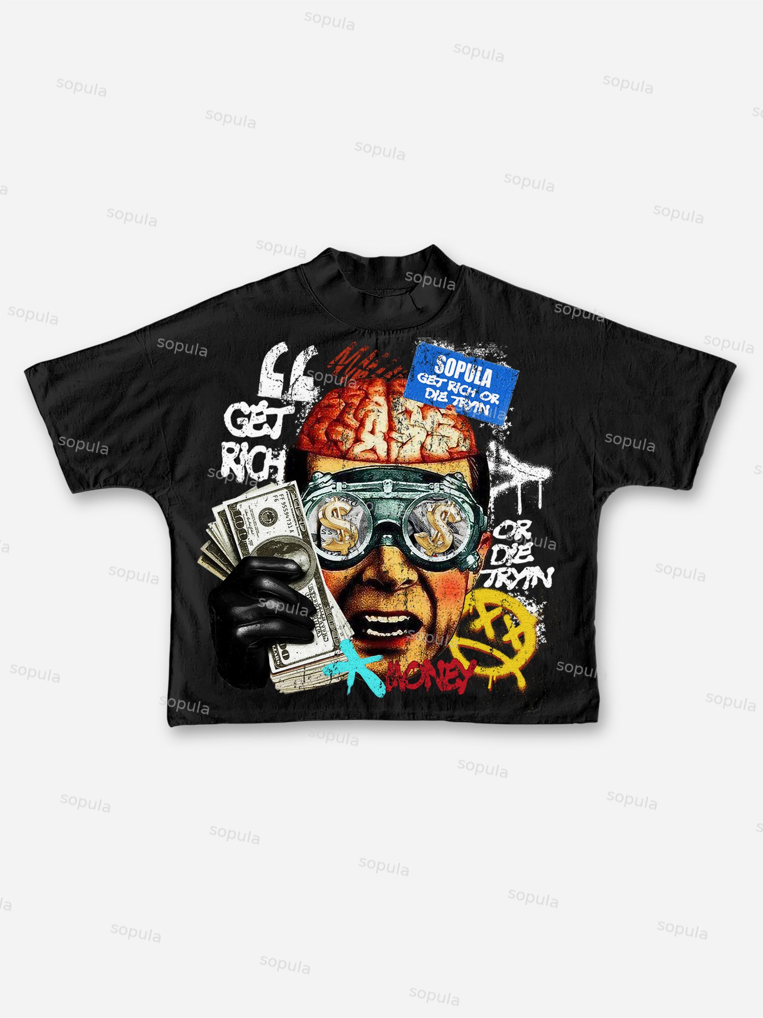 Vintage Get Rich Money Portrait Print Cropped T-shirt - SOPULA