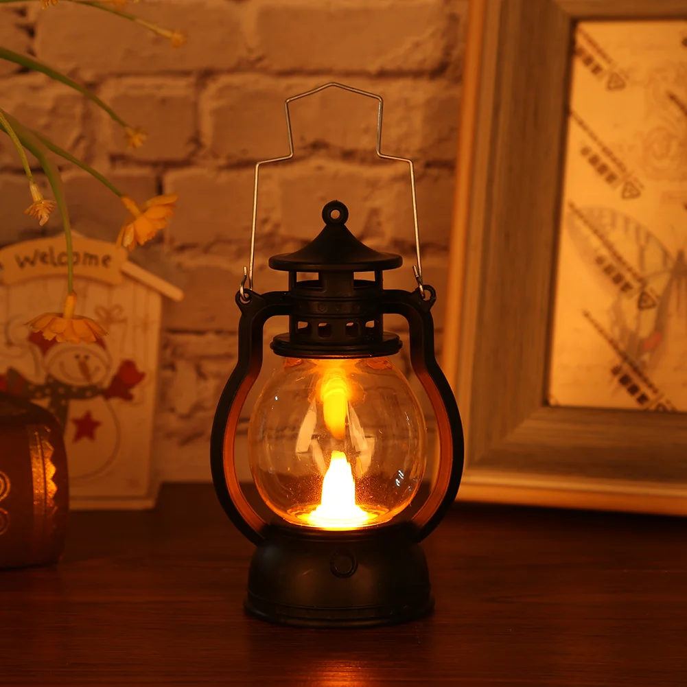 Retro Classic Kerosene Lamp Portable LED Lantern Lights Antique Decor (A)