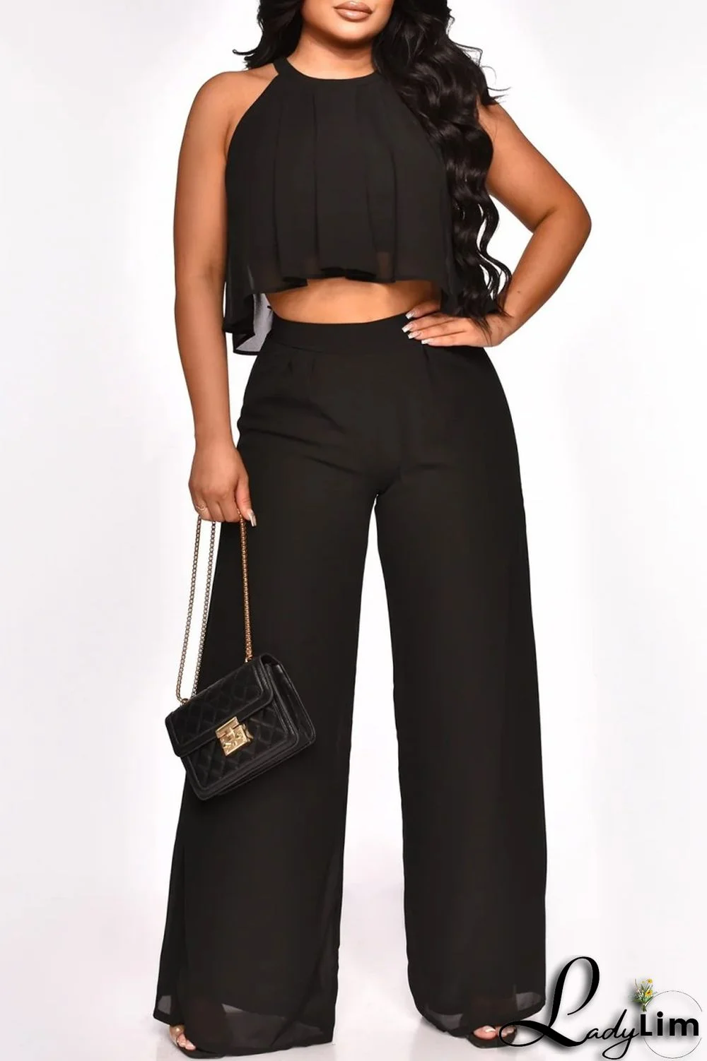 Black Casual Solid Basic O Neck Sleeveless Two Pieces