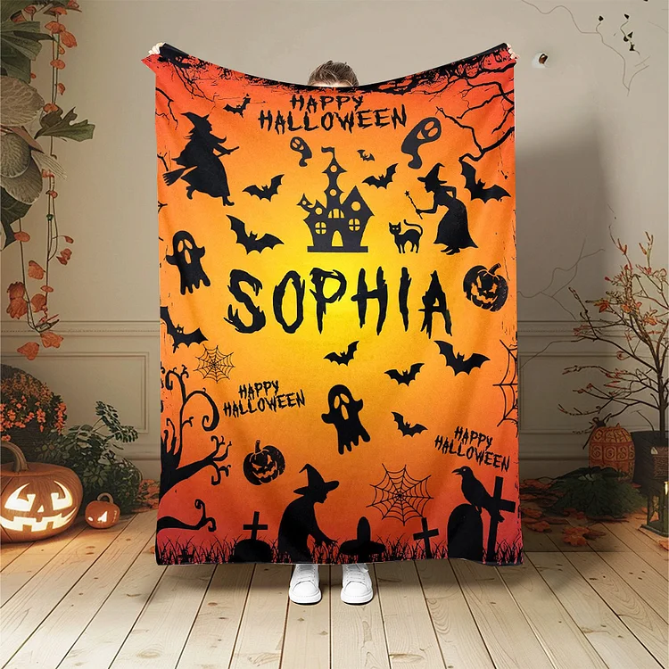 Personalized Blanket, Custom Blanket, Blanket for Kids, Custom Name Blanket, Halloween Blanket, Halloween Gift, Castle Blanket