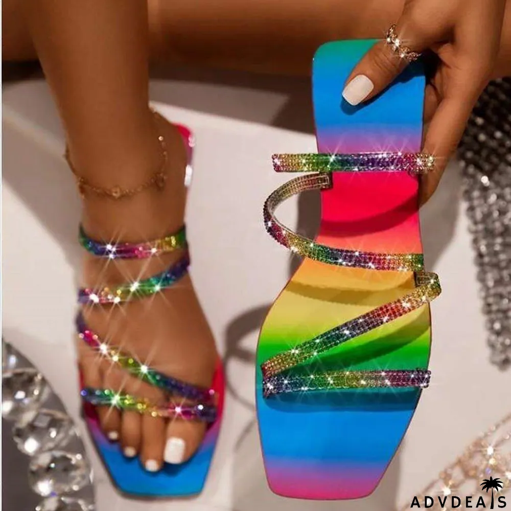 Rhinestone Flat Beach Fashion Slippers