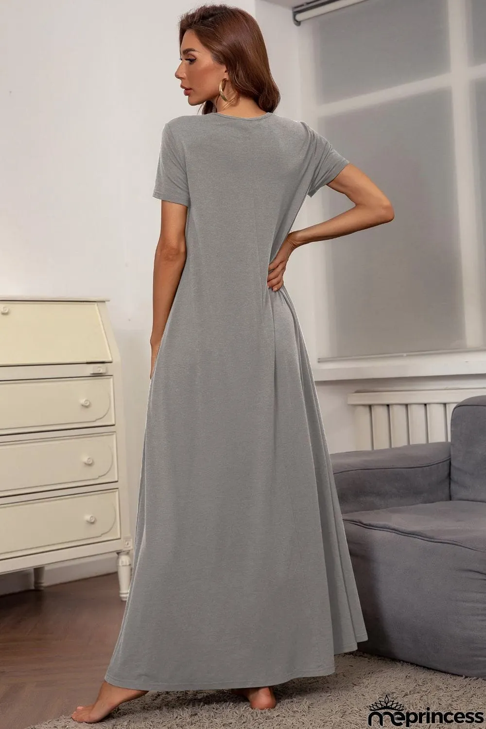 Round Neck Short Sleeve Maxi Dress