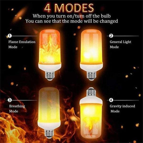Hugoiio™ Flame Effect Light Bulb, 4 Modes ,  Gravity Sensor, Halloween/Indoor/Outdoor/Home/Party Decor  2pcs
