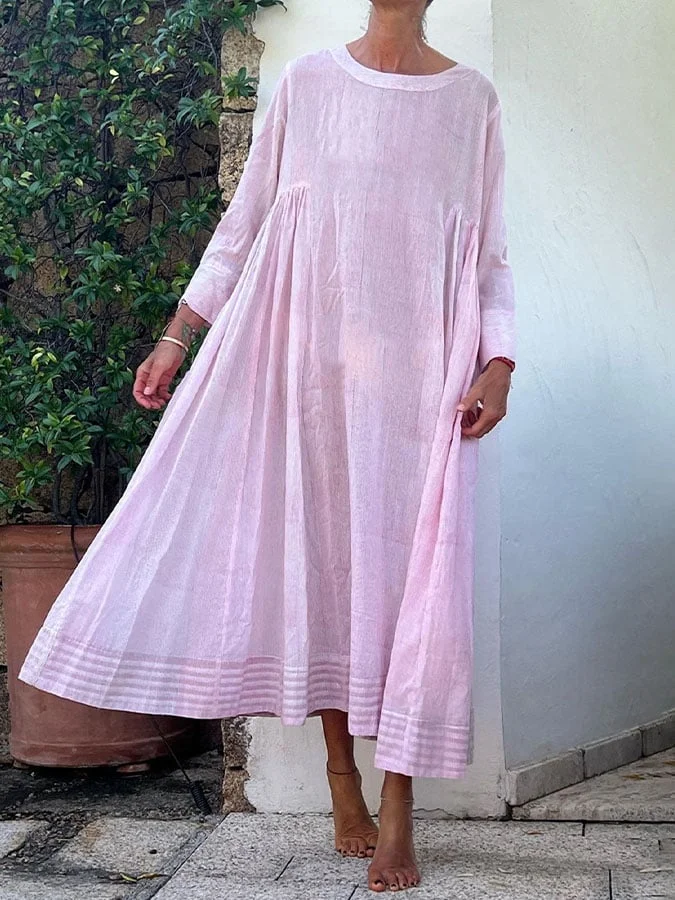 Women's Casual Solid Color Round Neck Long Sleeve Dress