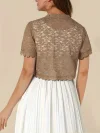 Contrast Lace Open Front Short Sleeve Cardigan for Women