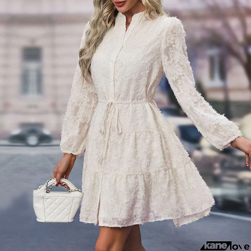 Fashion Elegant Solid Lace Patchwork O Neck A Line Dresses