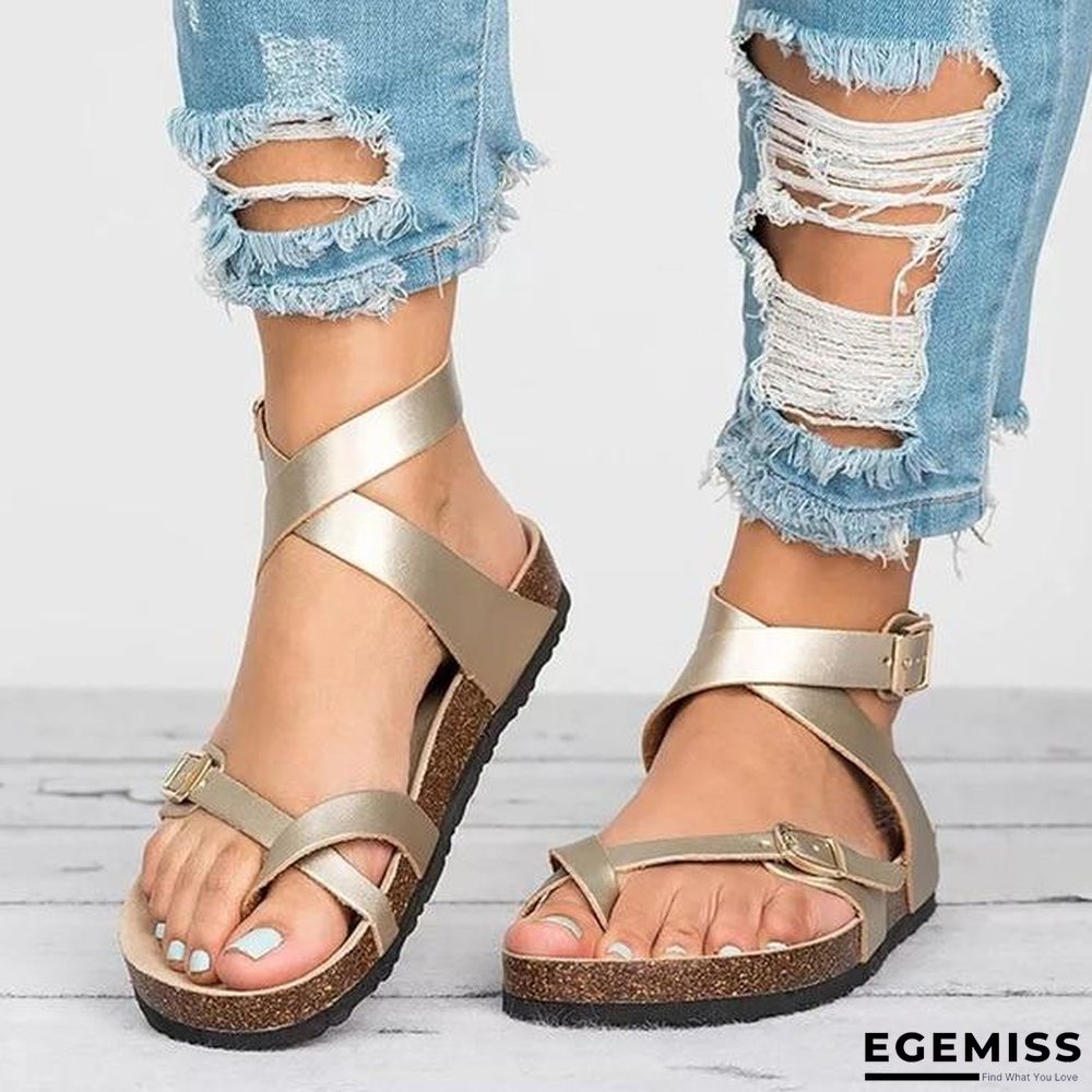 Basic Women's Summer Sandals Plus Size PU Leather Beach Flat Sandals | EGEMISS