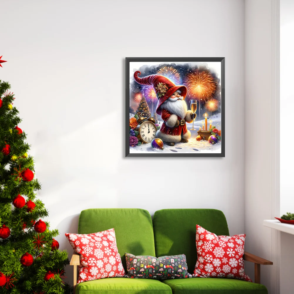 Diamond Painting - Full Round Drill - Gnome Clocks New Year(Canvas|40*40cm)