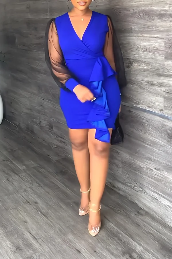 Stylish Ruffle Hem Puff-sleeve Dress