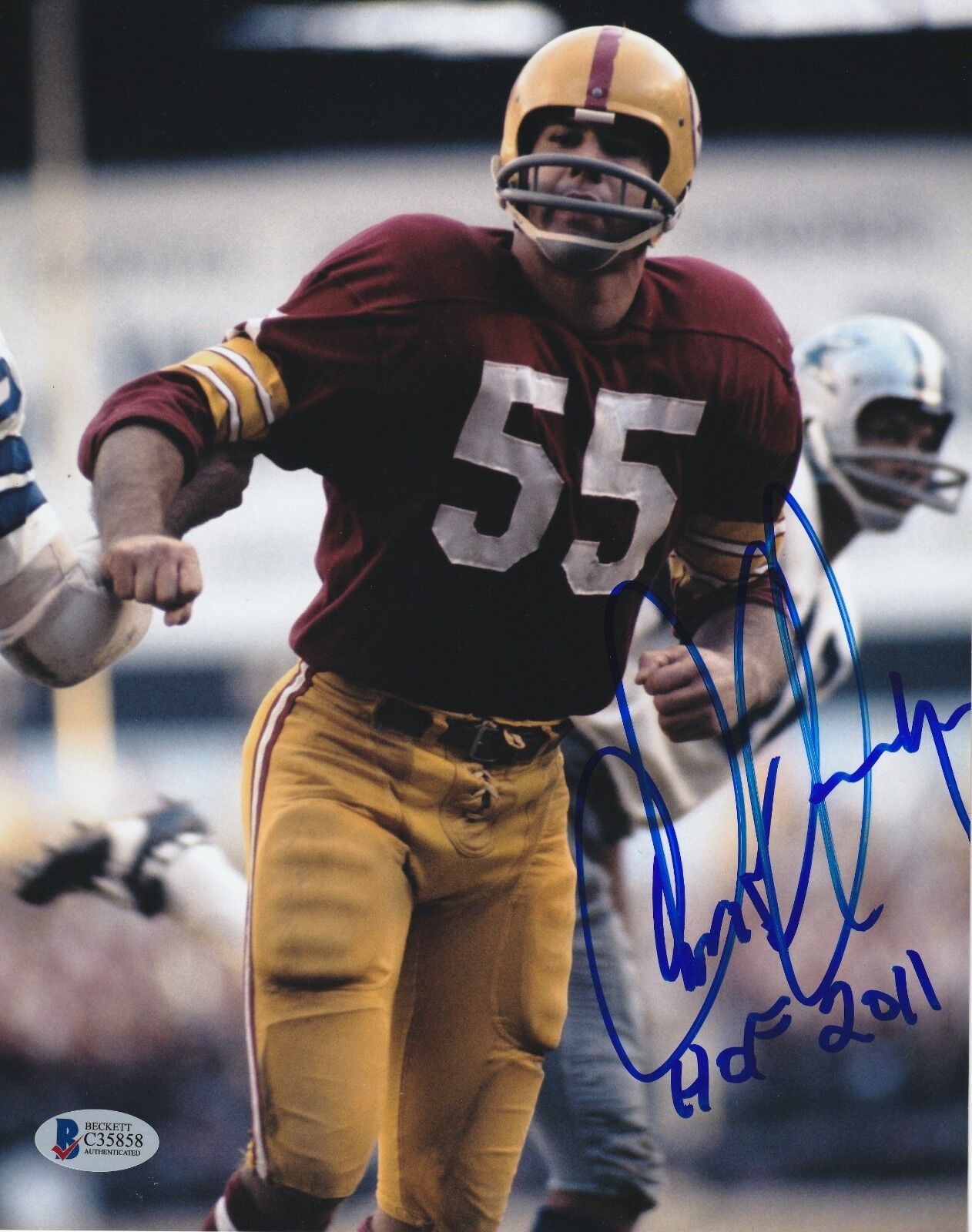 CHRIS HANBURGER Signed Washington Redskins 8x10 Photo Poster painting w/ Beckett COA & HOF Insc