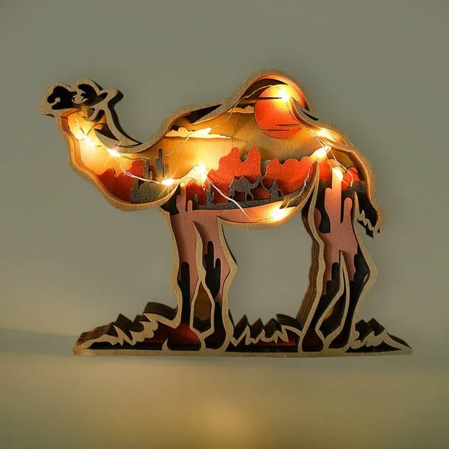 Camel Totem Wooden Home Decoration 3D Carving Animal Night Light Carving Handcraft Gift