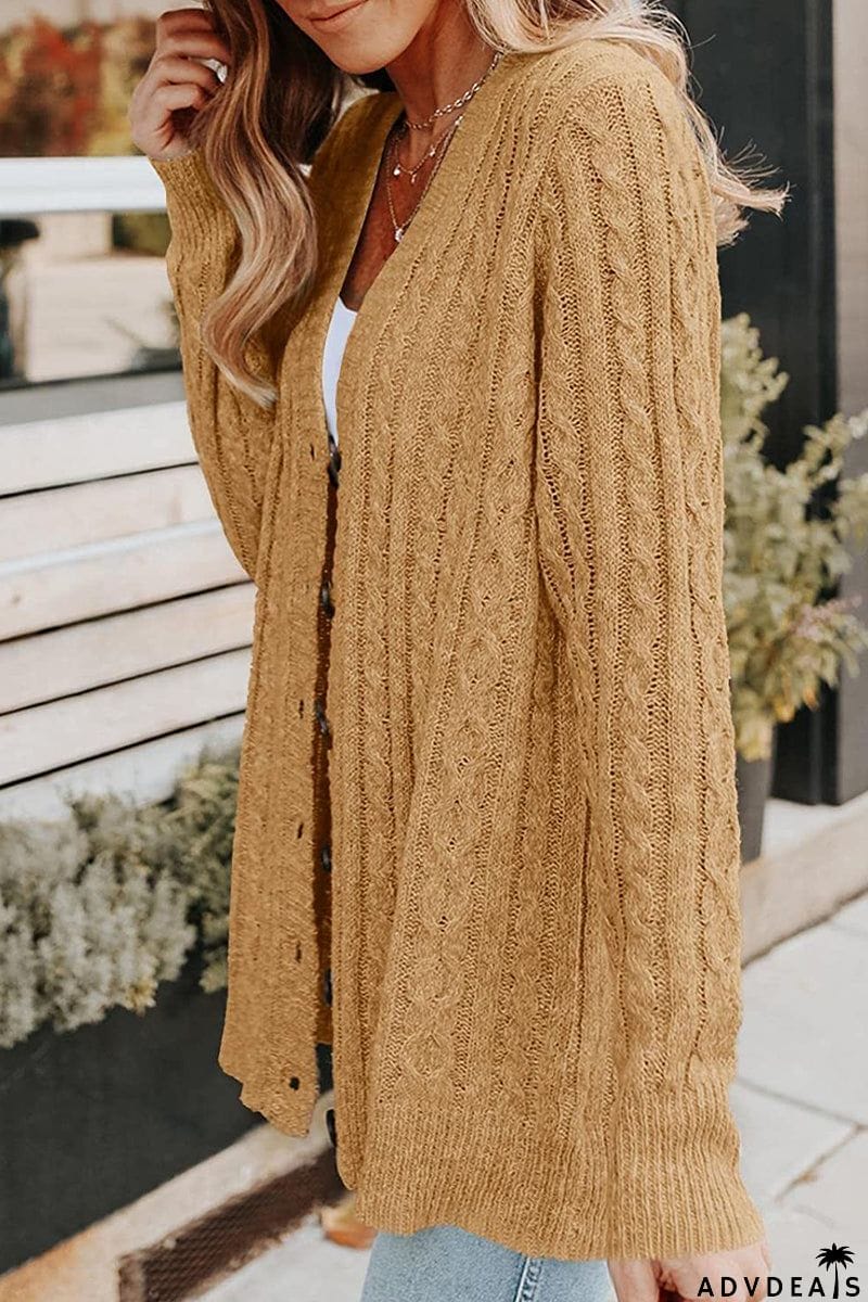 Casual Buttons Solid Color V Neck Cardigans(5 Colors)