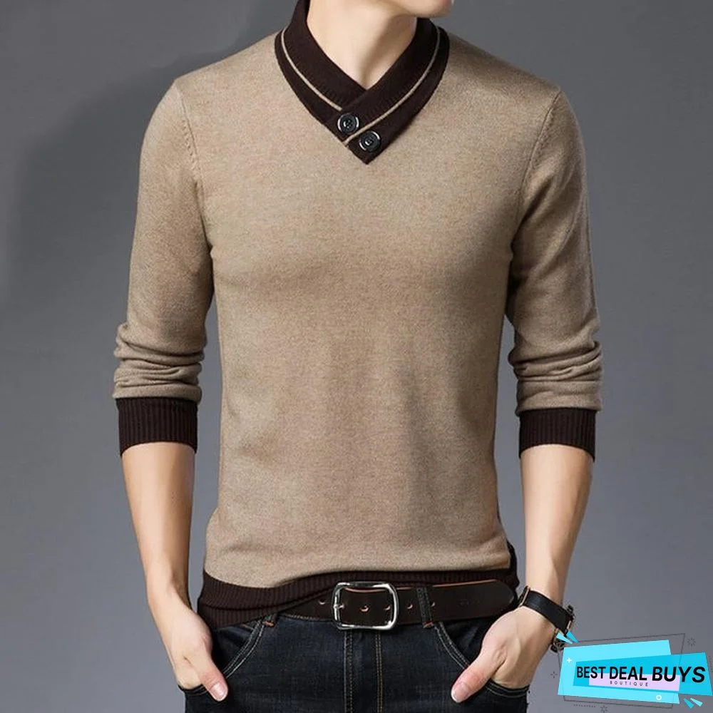 Sweater Men Autumn Winter Thick Warm Cashmere Wool Pullover Men Button Turtleneck Pull Homme Knitwear Tops