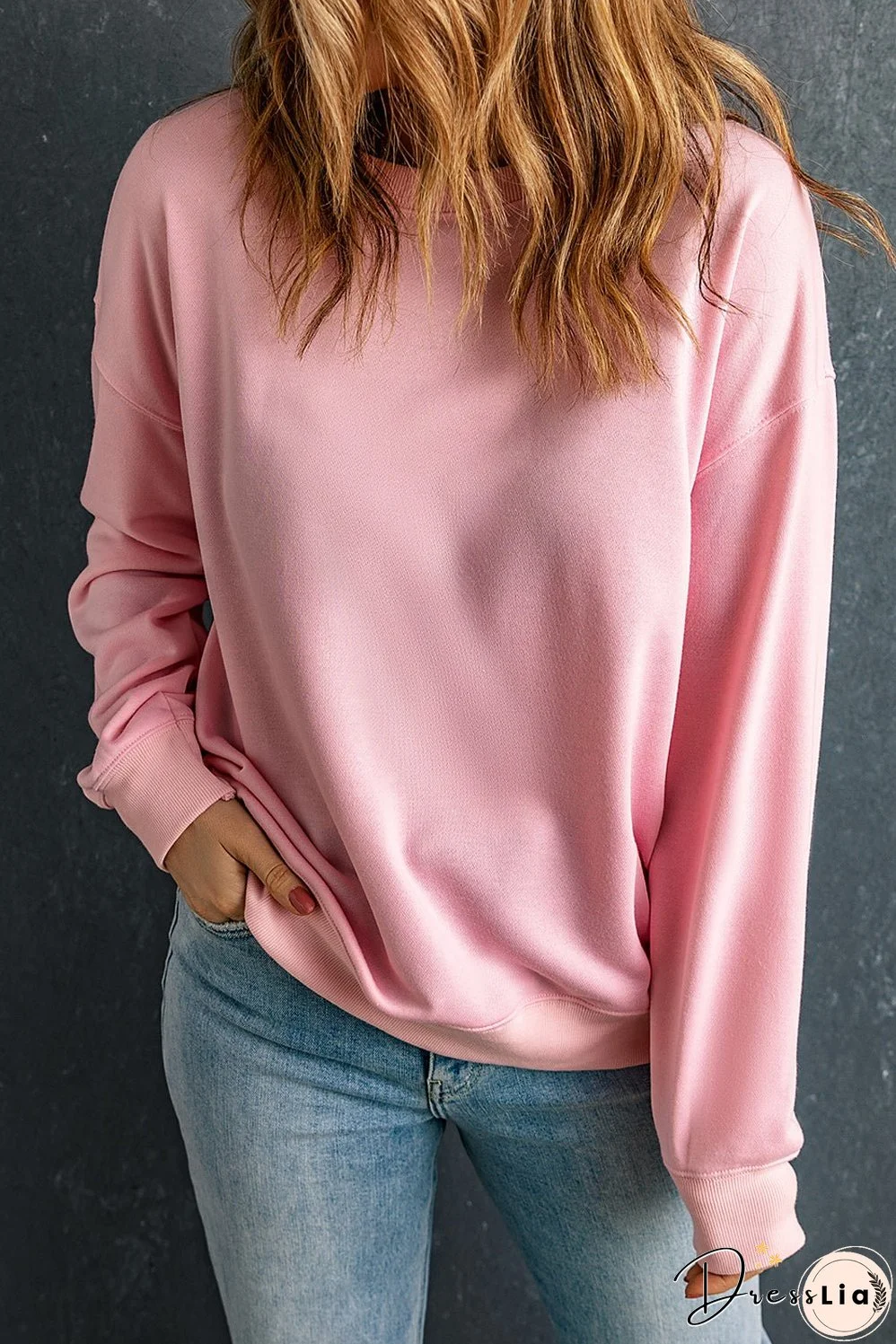 Plain Crew Neck Pullover Sweatshirt