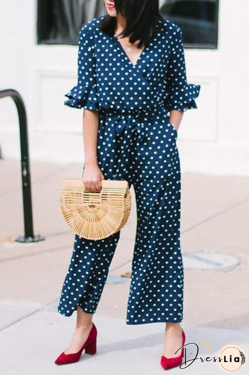 Polka Dot Hlaf Sleeve Jumpsuit