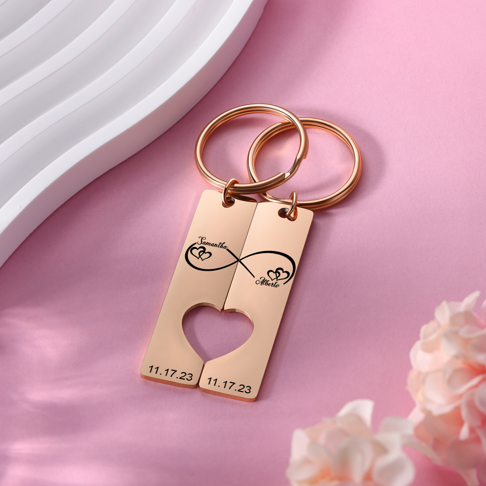 Personalised Couple Infinity Keychain Custom 2 Names & 2 Dates Keyring Heart Valentine's Day Gift for Him/Her-Jessemade AU